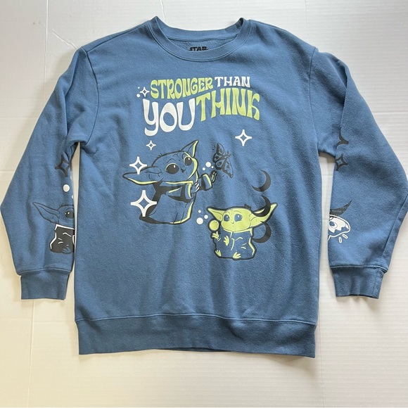 Disney Star Wars Grogu Stronger Than You Think Graphic Sweatshirt Blue Large - Picture 2 of 7